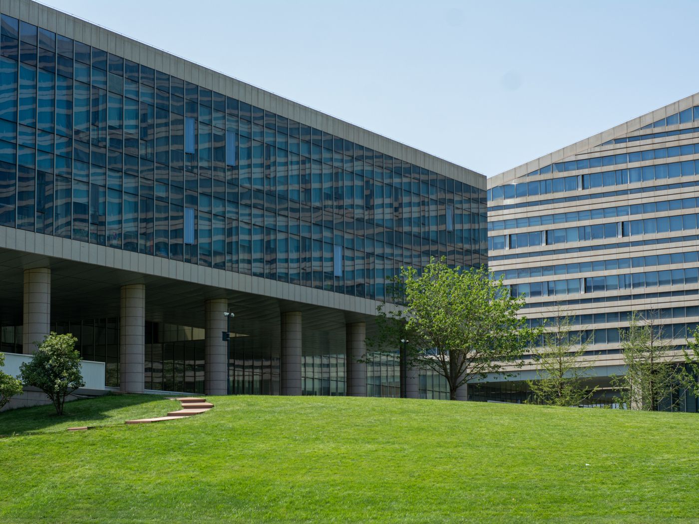 Industrial facility with a thick, healthy green lawn